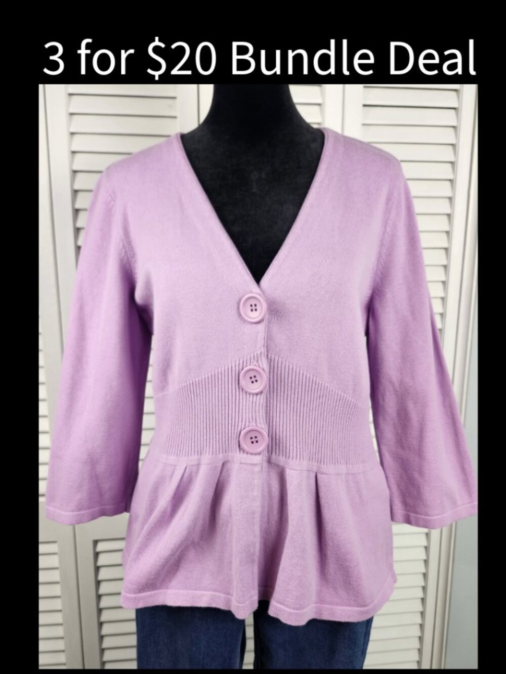 🚨 Christopher Banks Cardigan Size M P Lavender Peplum Y2K